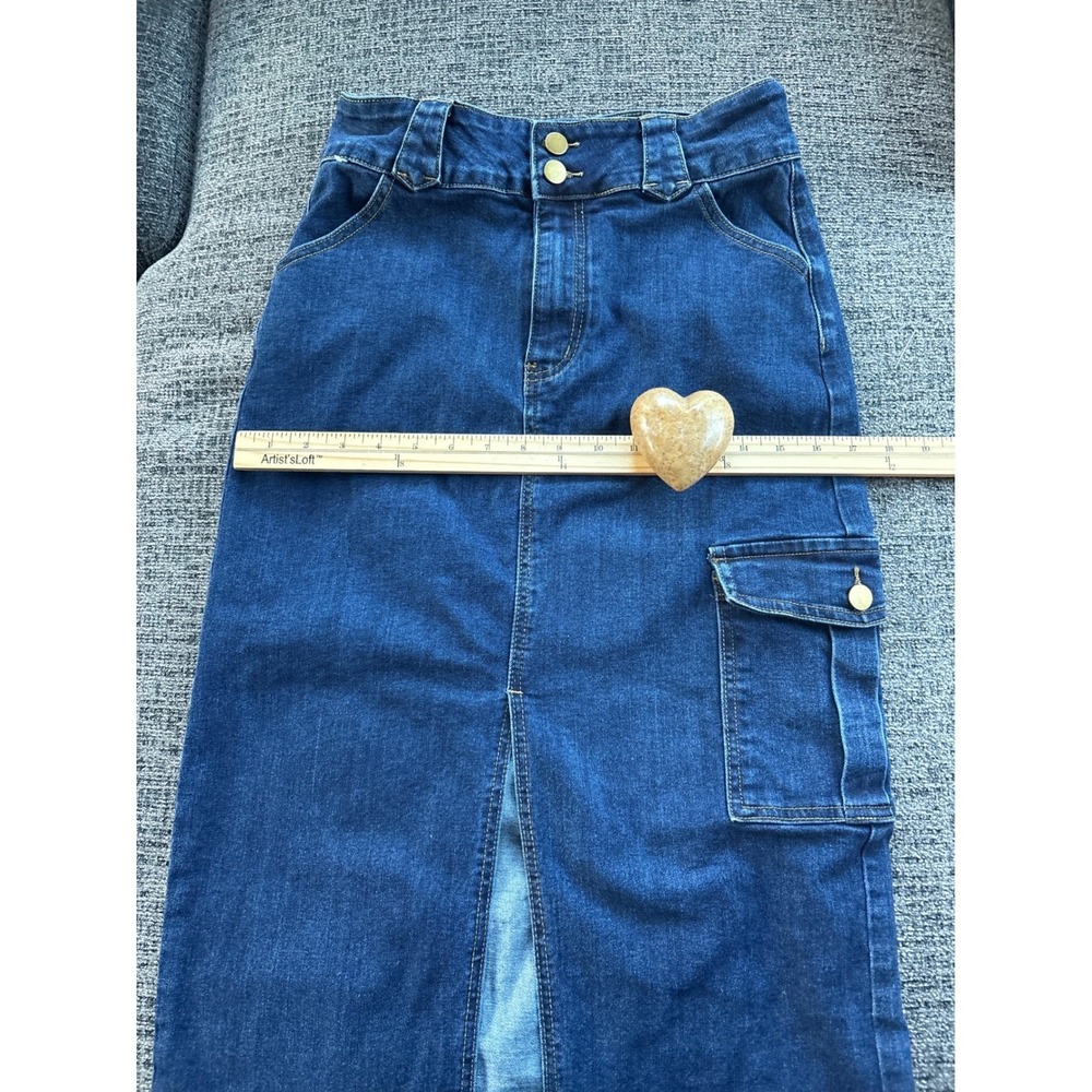 Cider Denim Cargo Edgy Maxi Skirt Blue Button Front Slit Pockets Size M - Picture 3 of 9